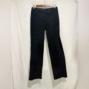 Ann Taylor 100% Leather Pants Black Wide Leg Flare High Rise Size 4